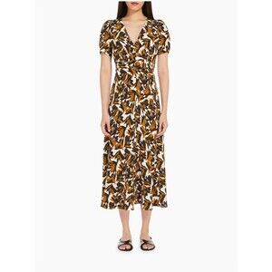 Weekend Max Mara Affine Floral Silk V-Neck Dress Size US 12